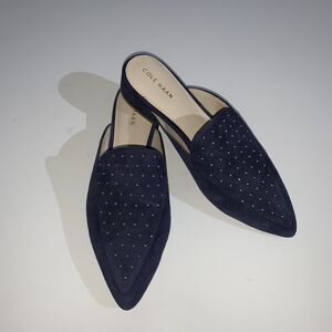 Cole Haan Shoes Womens Size 6 Blue Suede Studded Pointed Toe Slide Mules